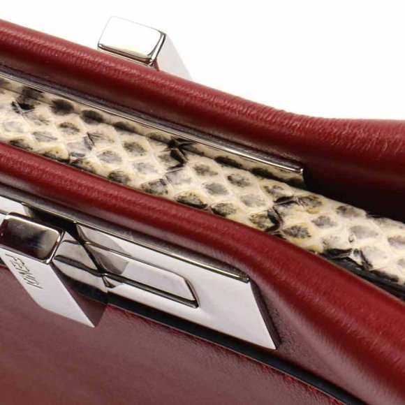 Authentic FENDI Peekaboo Handbag Shoulder Bag Dark Red Leather/Silvertone - Picture 11 of 16